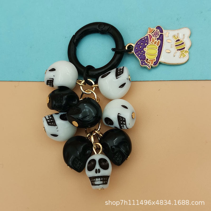 Wholesale Ghost Head Pumpkin Mummy Ghost Cat Skull Halloween Grape Bunch Alloy Keychain